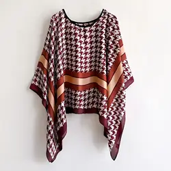 2024 Extravagant Shawls Sexy Women Poncho Fashion Houndstooth Print Smock Cover Up Loose Blouse Sunscreen Comfortable Hot Luxury