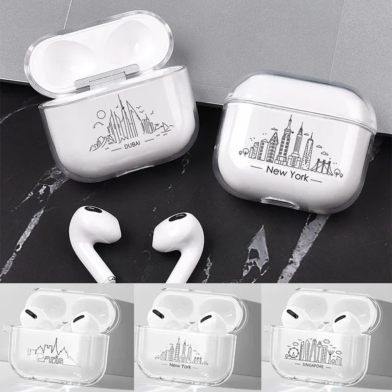 

Simple Line World City Earphone Case for Airpods 4th 3rd 2 Pro Shockproof Cover for Airpod 2 3 1 Protective Accessorie Shell