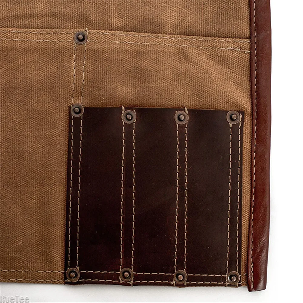 Waterproof Waxed Canvas Tool Apron With The Adjustable Genuine Leather Belt For Electrician Tools Garden Tool