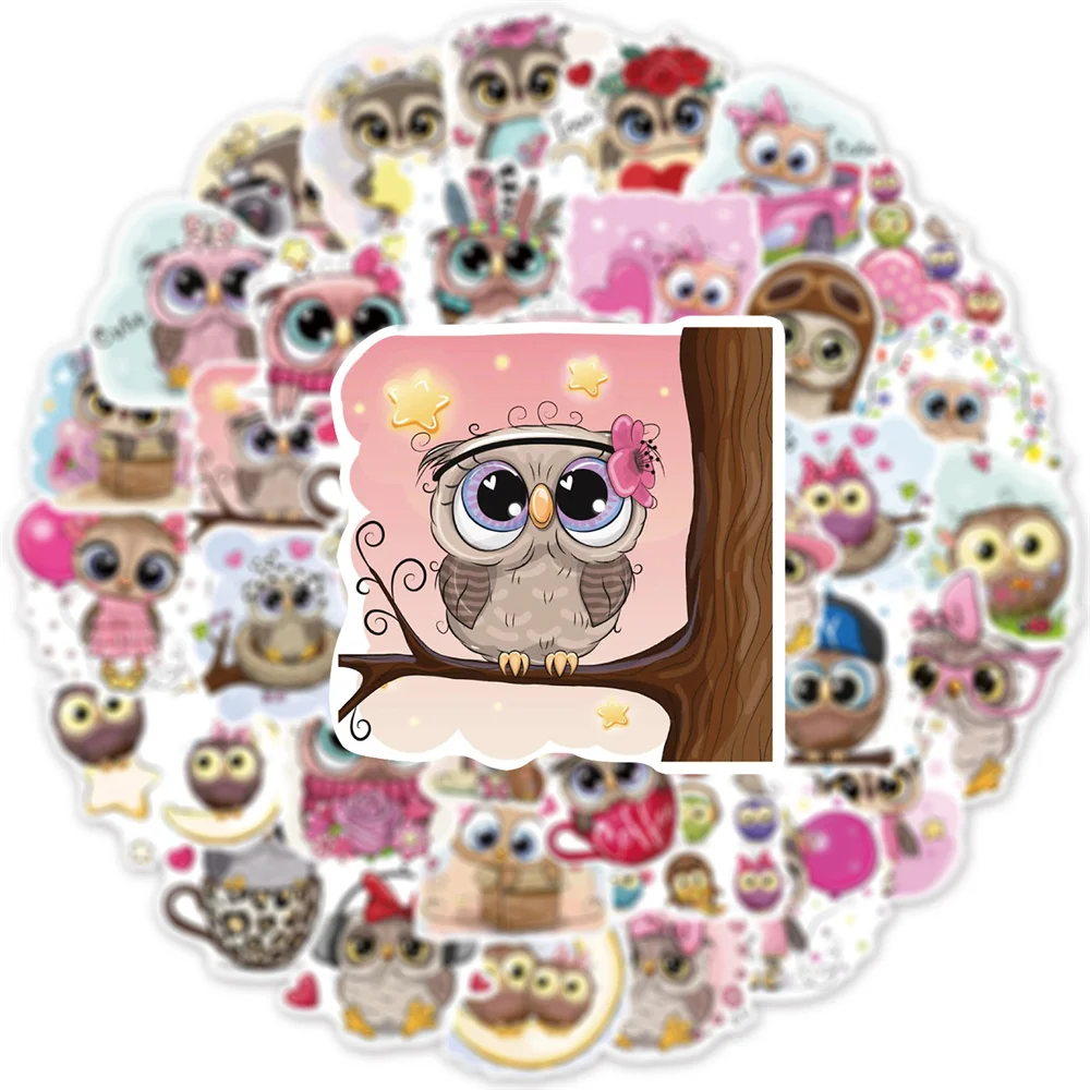 50PCS Cartoon Cute Owl Animal Personality Graffiti Creative Sticker Toy Skateboard Guitar  computer Refrigerator Desk Decoration