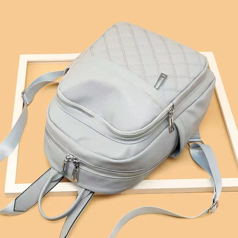2027 New Fashion Women Backpacks High Quality Pu Leather Female Ladies Bag Korean Student Backpack Preppy Style Bag