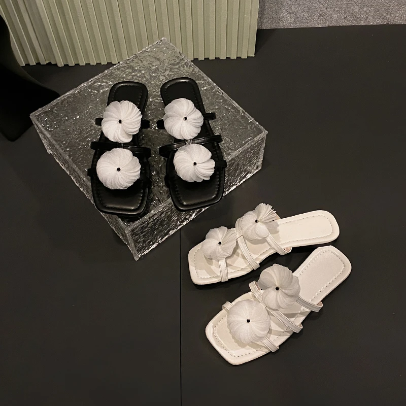 الوجه يتخبط المرأة الصيف جديد زهرة المرأة الصنادل أحذية مسطحة القاع موضة زهرة أحذية الشاطئ شقة مثير النعال Chanclas #1