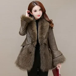 2023 High-end Fur Stitching Down Jacket Winter Clothes New Slim Thick Warm White Duck Down Mid Length Version Fashion Slim Coat