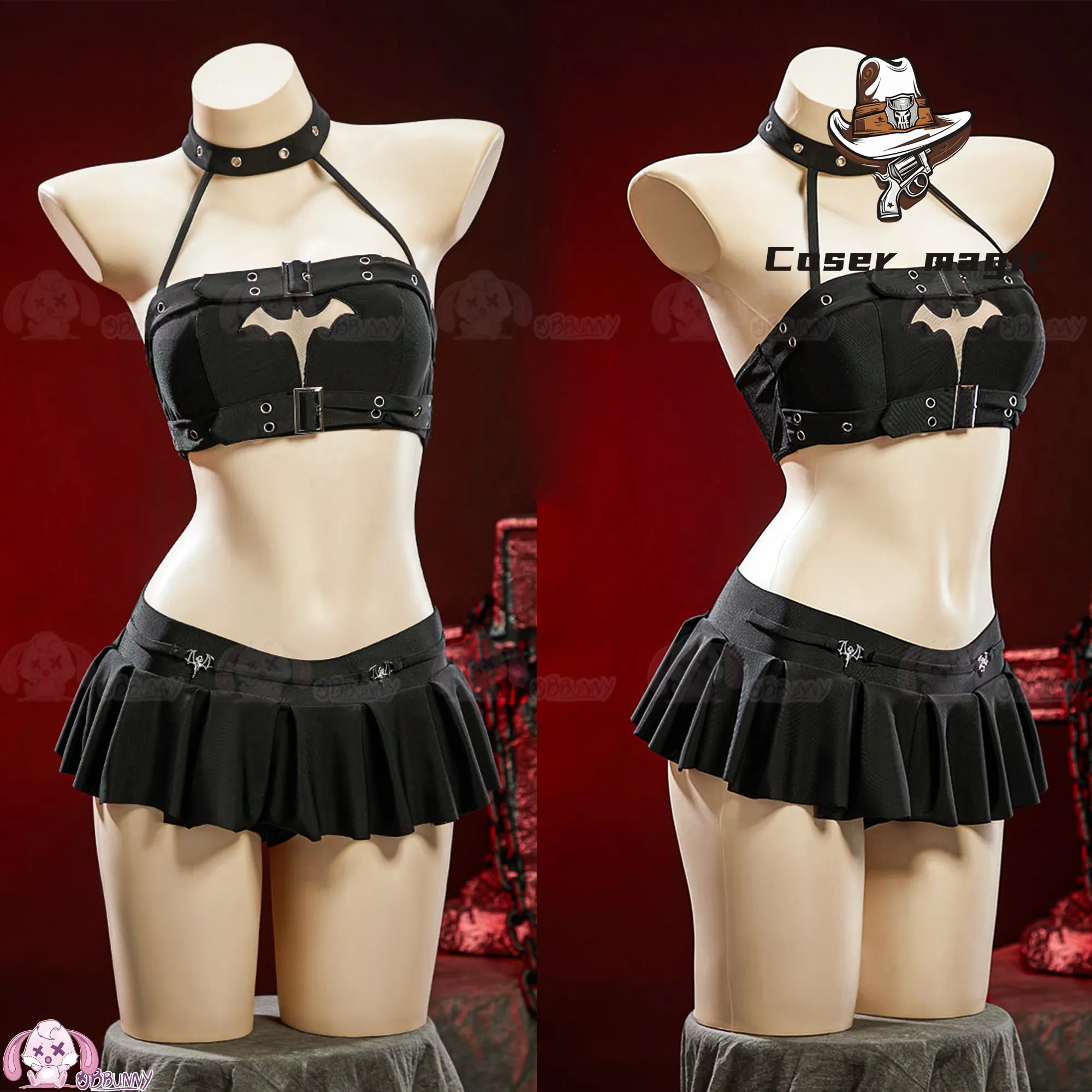 

Rebel Rock Gothic Swim Skirt Beach Party Dark Punk Halter Hollow Out Split Swimsuit