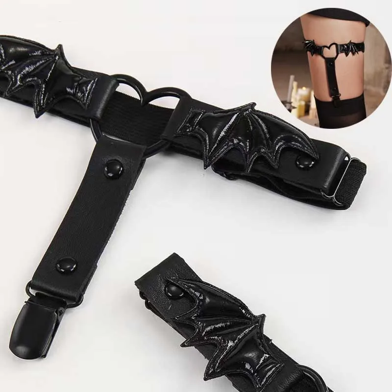 1 زوج المرأة القوطية شكل قلب الفخذ الرباط مع الخفافيش الجناح الشرير الساق الرباط حزام المضادة للانزلاق تخزين كليب ملهى ليلي حفلة الساق سلسلة