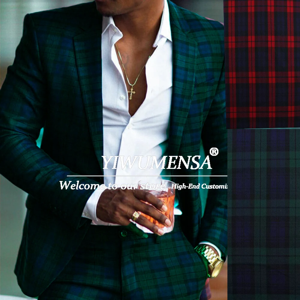 

Классические клетчатые костюмы в клетку, мужские комплекты из 2 предметов, однобортный пиджак, брюки, индивидуальные смокинги для жениха, вечерние костюм Homme