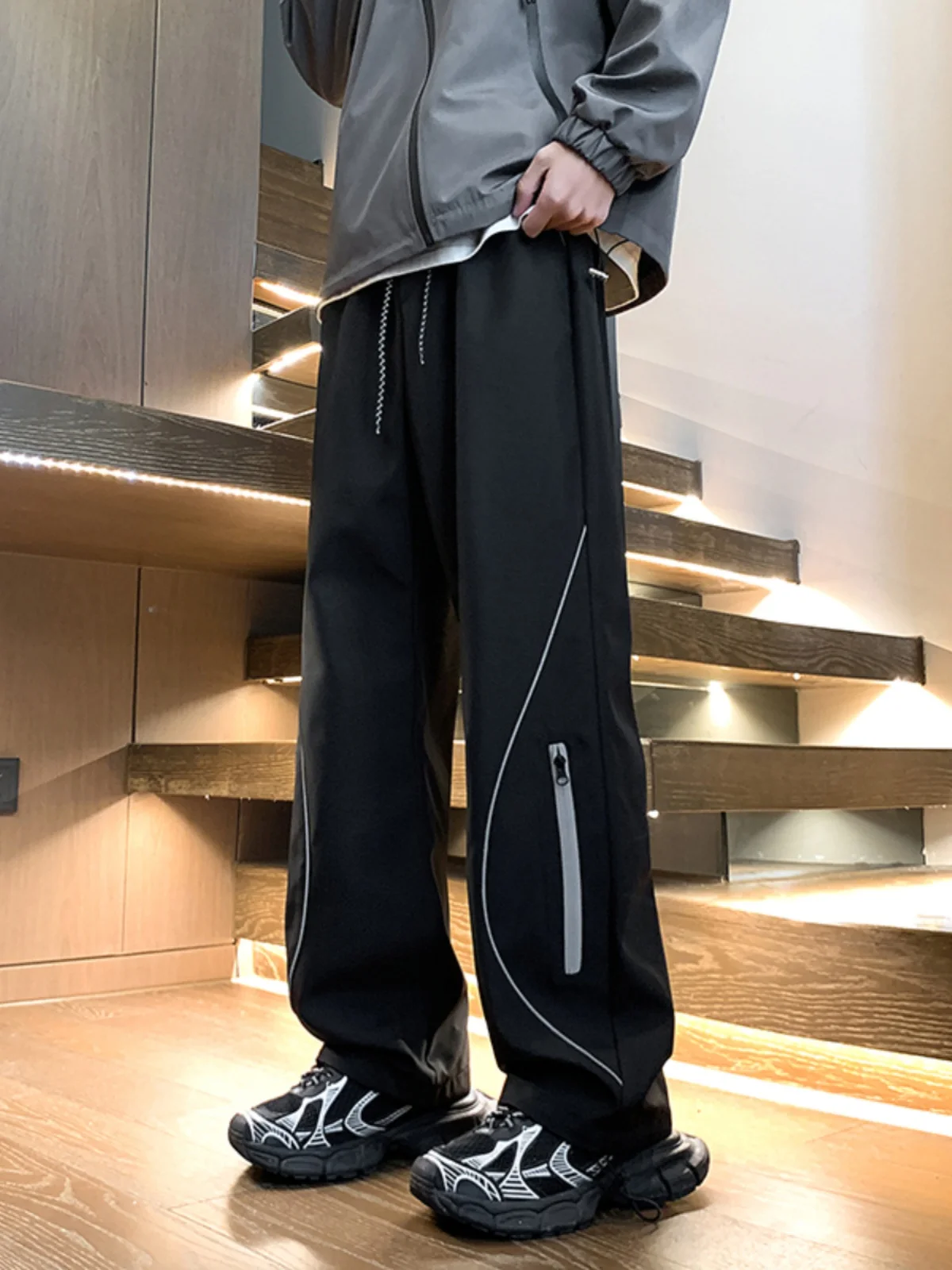 

Функциональные мужские брюки-карго в американском стиле ретро, прямые повседневные длинные брюки, модная крутая уличная рабочая одежда, свободная посадка