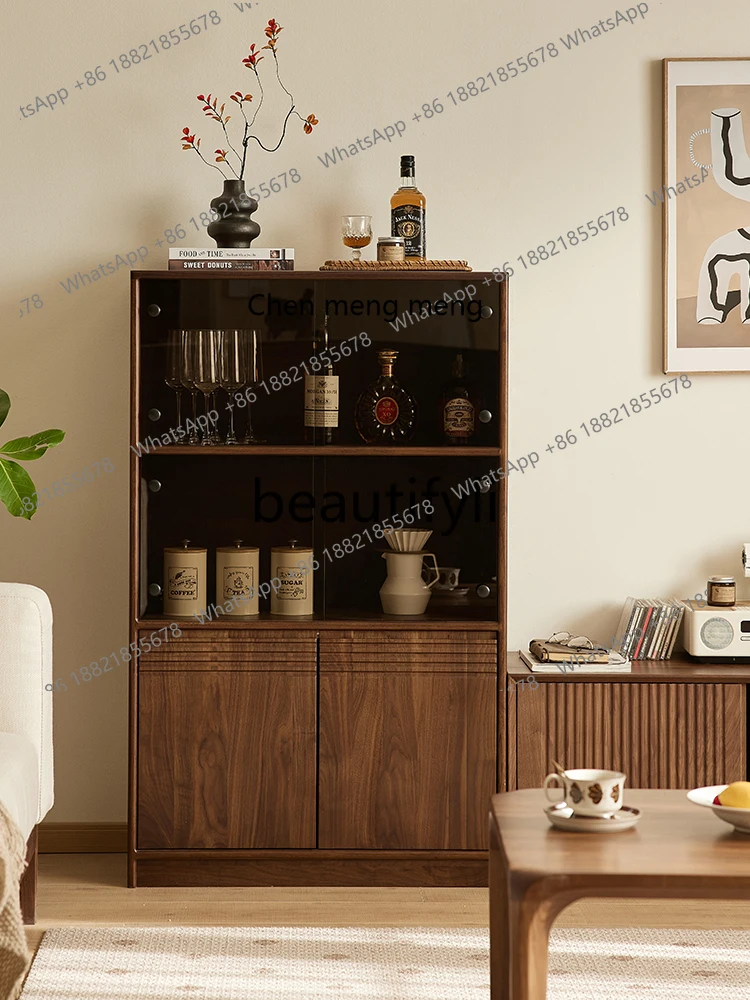

178North American black walnut, Nordic simple glass display cabinet, home living room storage locker