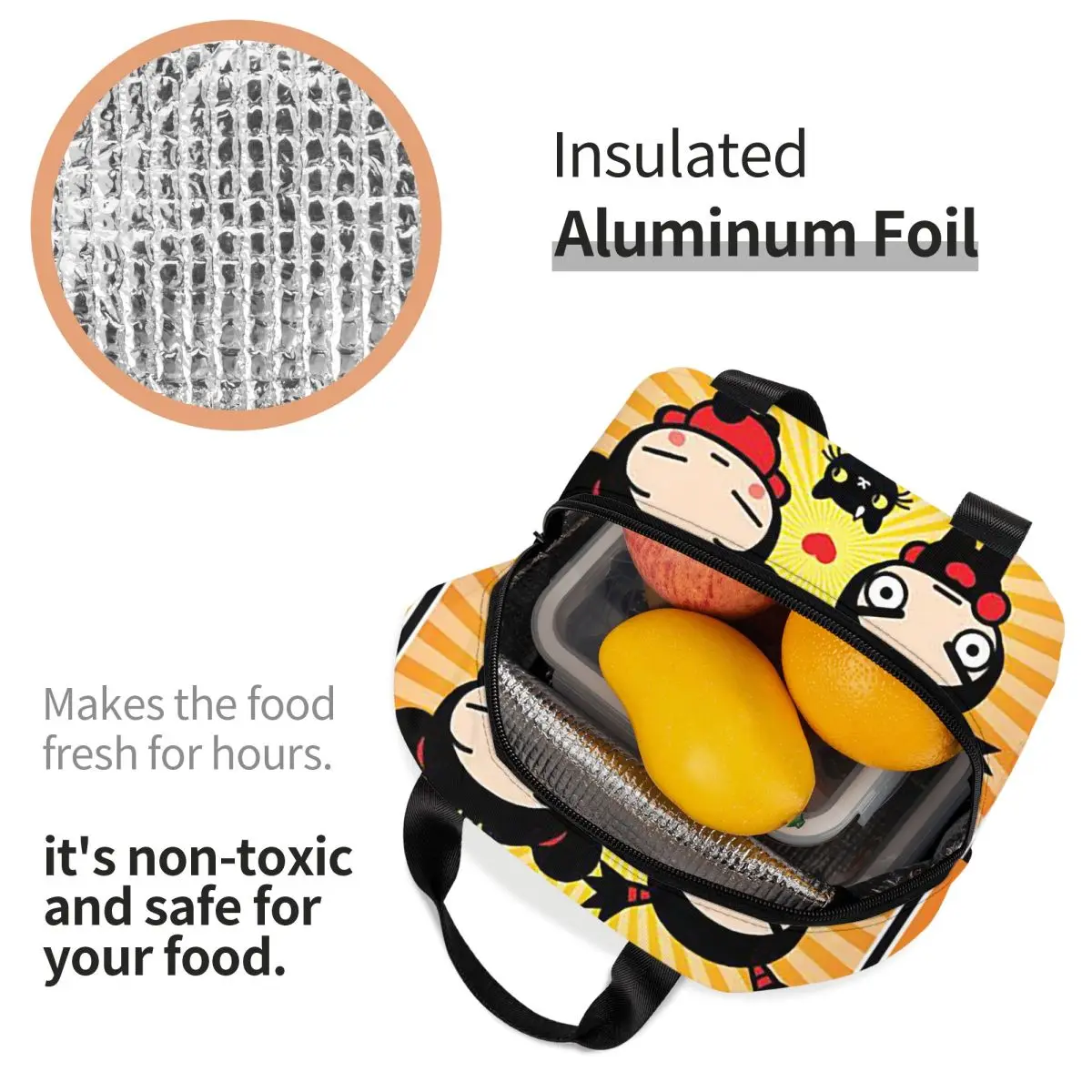 أكياس الغداء الكرتون Pucca معزول بينتو صندوق مقاوم للماء حقيبة الغداء قابلة لإعادة الاستخدام حقيبة حرارية برودة للسفر الطالبات #3