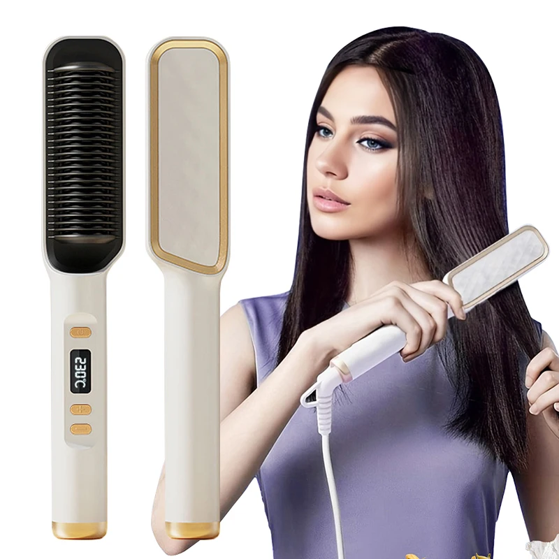 

2 IN 1 Electric Hot Straight Comb Dual Use LCD Electric Straightener And Curler Anti-Scalding Styling Tool Straightening Brush