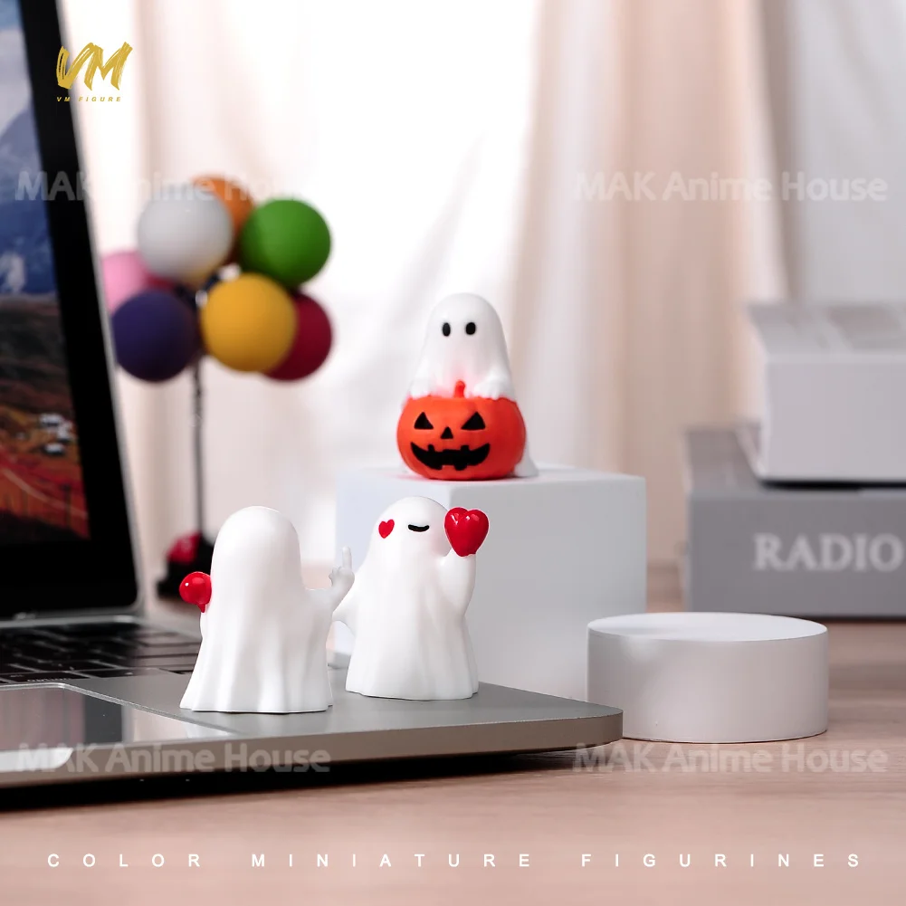 Harz Miniaturen Geist Baby Kaninchen Kürbis Katze Nette Szene Figur Gemalt Modell Für Halloween Dekorative Ornamente Spielzeug Puppen Set