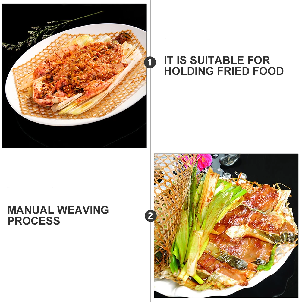 

12Pcs Handmade Bamboo Mats Decorative Mesh Dish Mats Oil Proof Cooking Mat Steamer Pad Fried Food Holder Table Decor