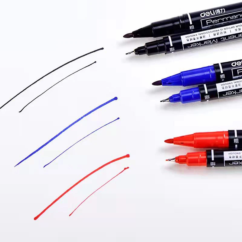 

9Pcs Permanent Marker Black Blue Red Double Headed Marker Pen For Paper Steel CD Glass Fabric Paint Marking Office School Supply