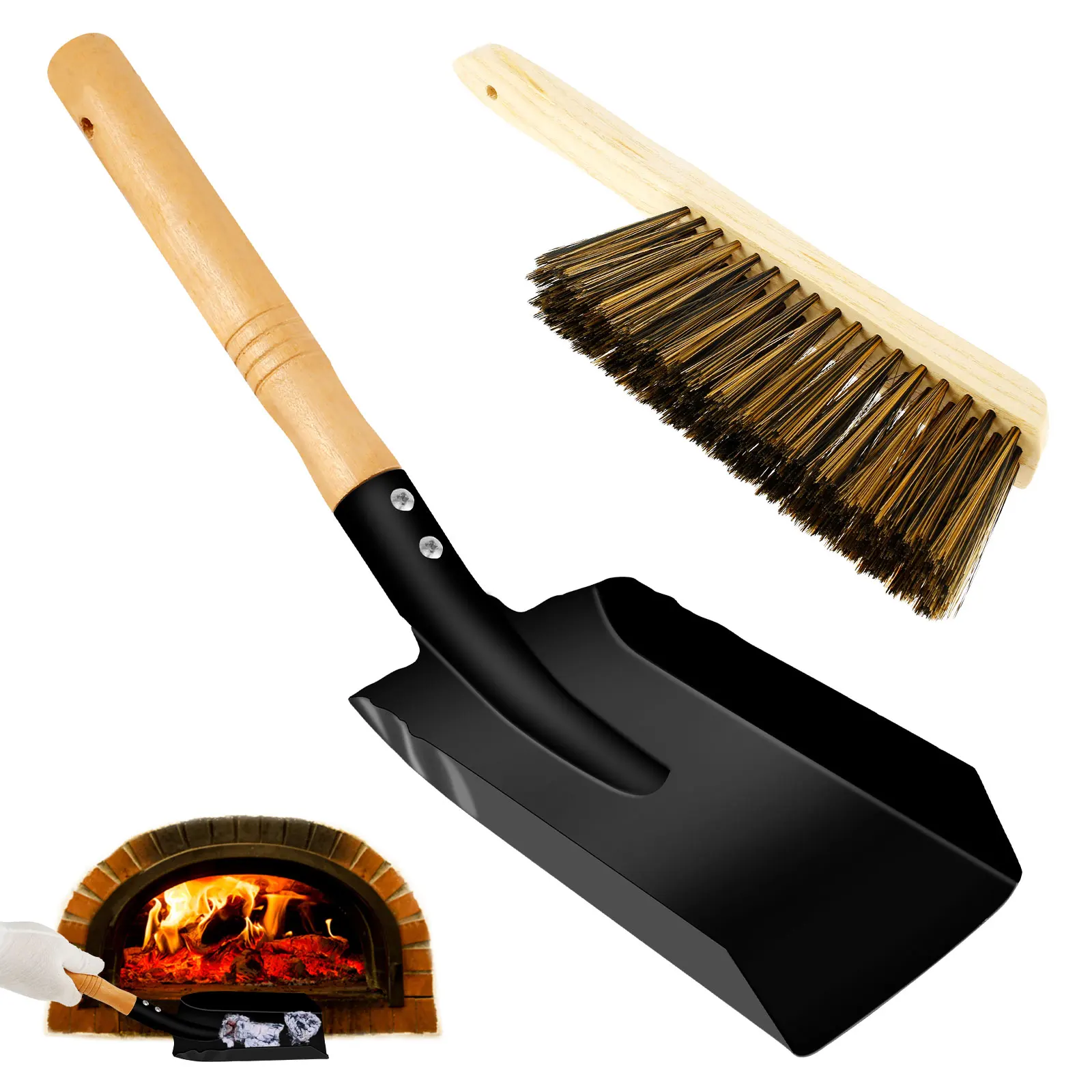 

Ash Shovel and Brush Set with Handle Portable Coal Shovel and Hearth Brush Set Wear Resistant Fireplace Shovel and Brush