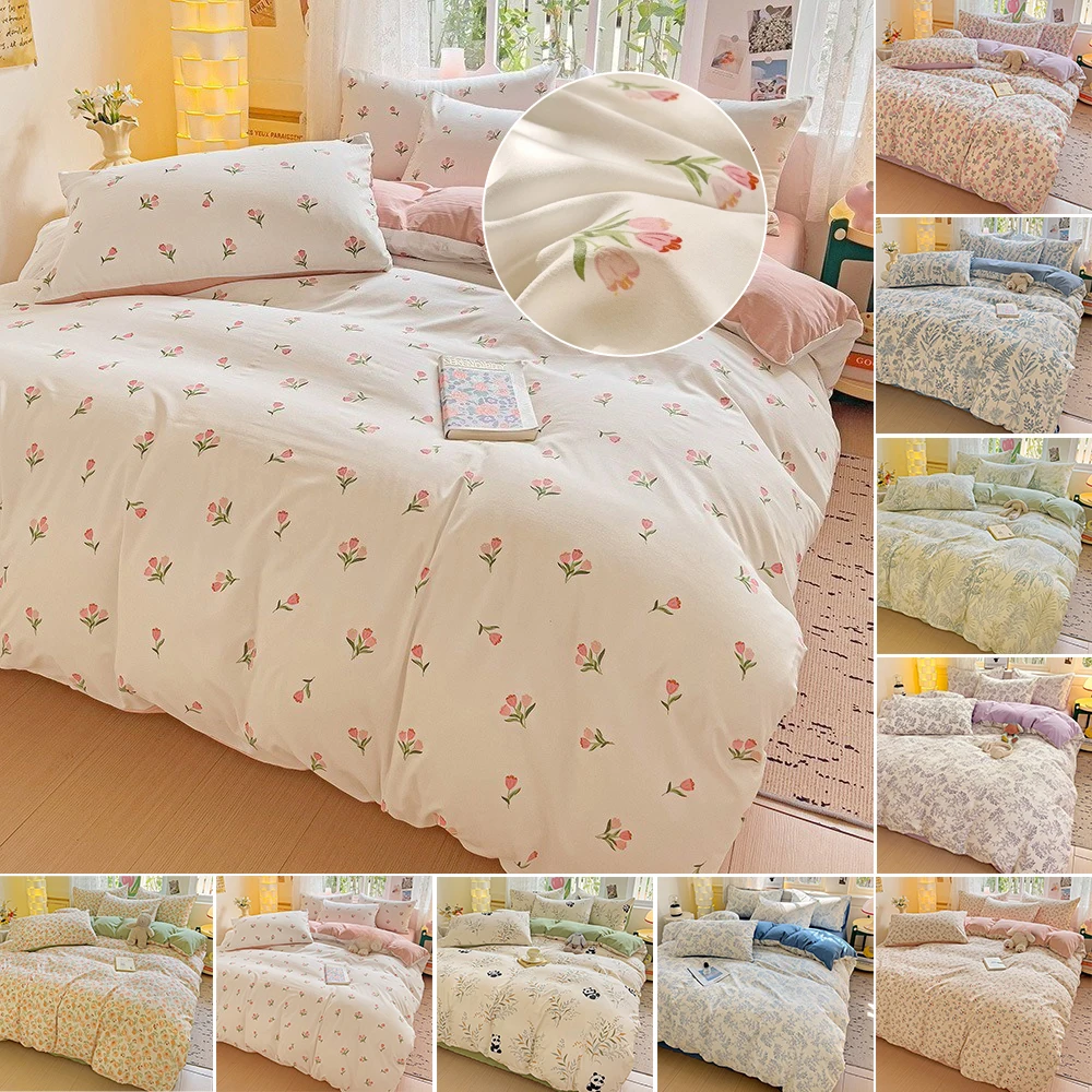 

3pcs/4pcs Printed Floral Bedding Set Soft Queen King Size Duvet Cover Flat Sheet Pillowcase Girls Home Decor 침구세트 מצעים Kawaii