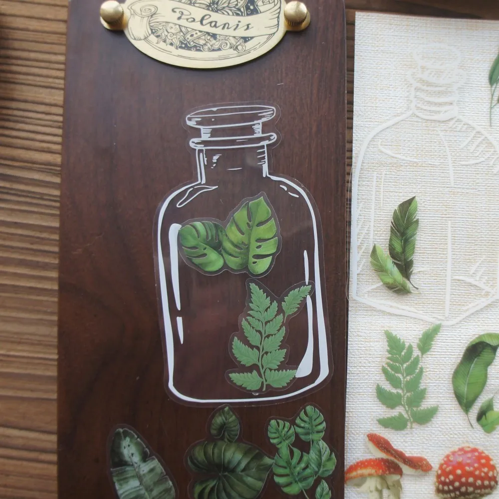 

33pcs Store Mushrooms and Flowers in A White Glass Bottle Sticker Scrapbooking DIY Gift Packing Label Gift Decor Tag