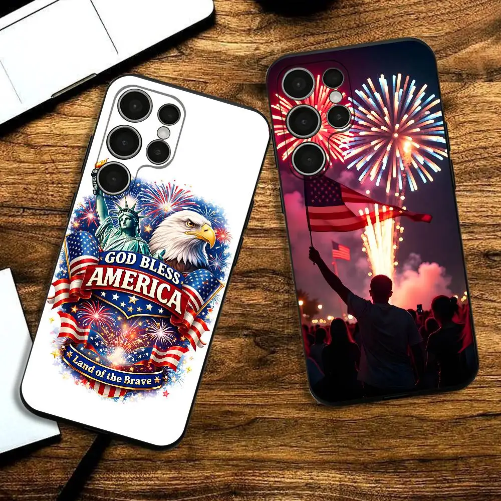 Happy Independence Day Phone Silicone Case For Samsung S24,22,20,23,21,20 Ultra Plus Lite 5G Print Silicone  Cover