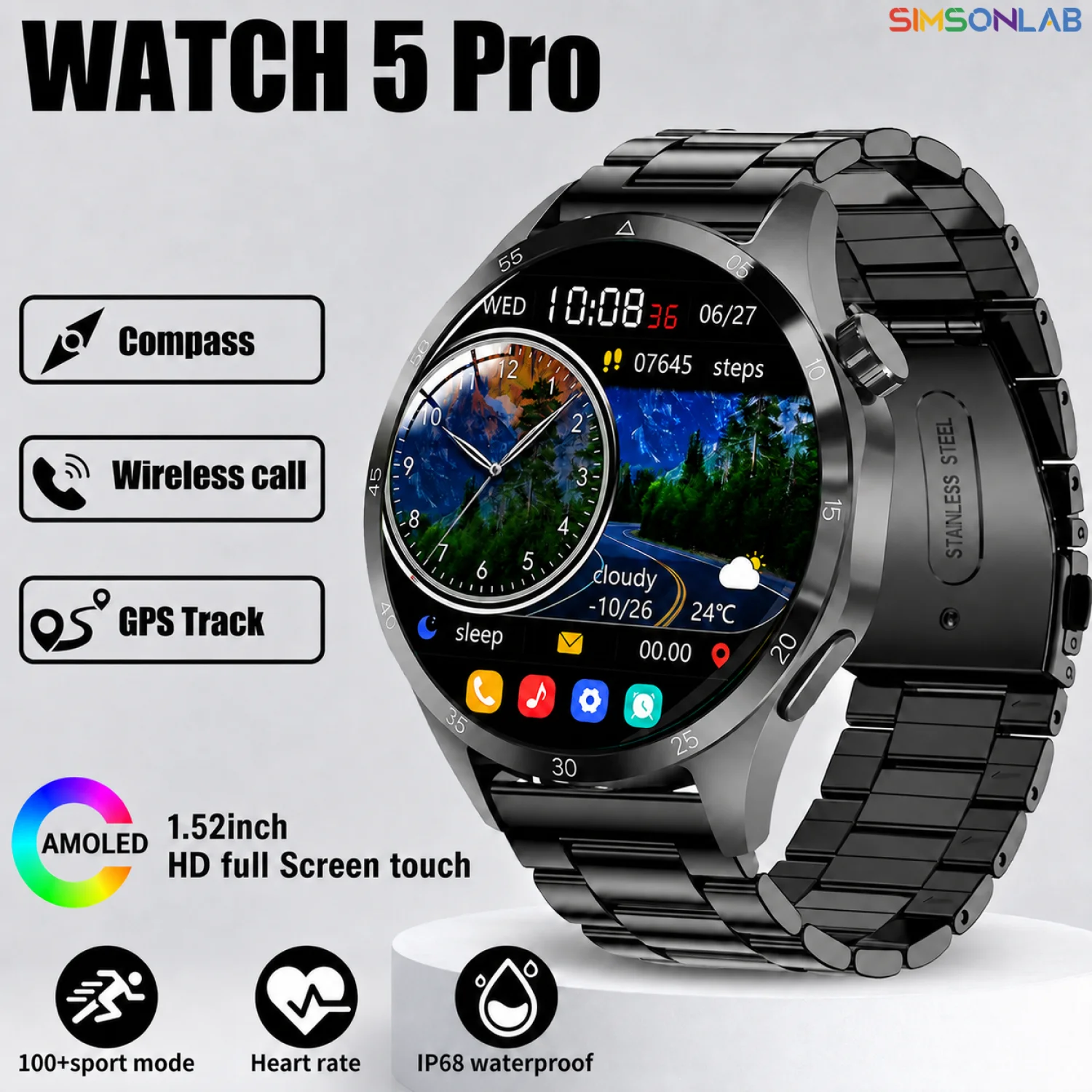 

2026 New Smart Watch Men AMOLED Screen GPS Motion trajectory Heart Rate Bluetooth Calls SmartWatch Waterproof for Android&IOS