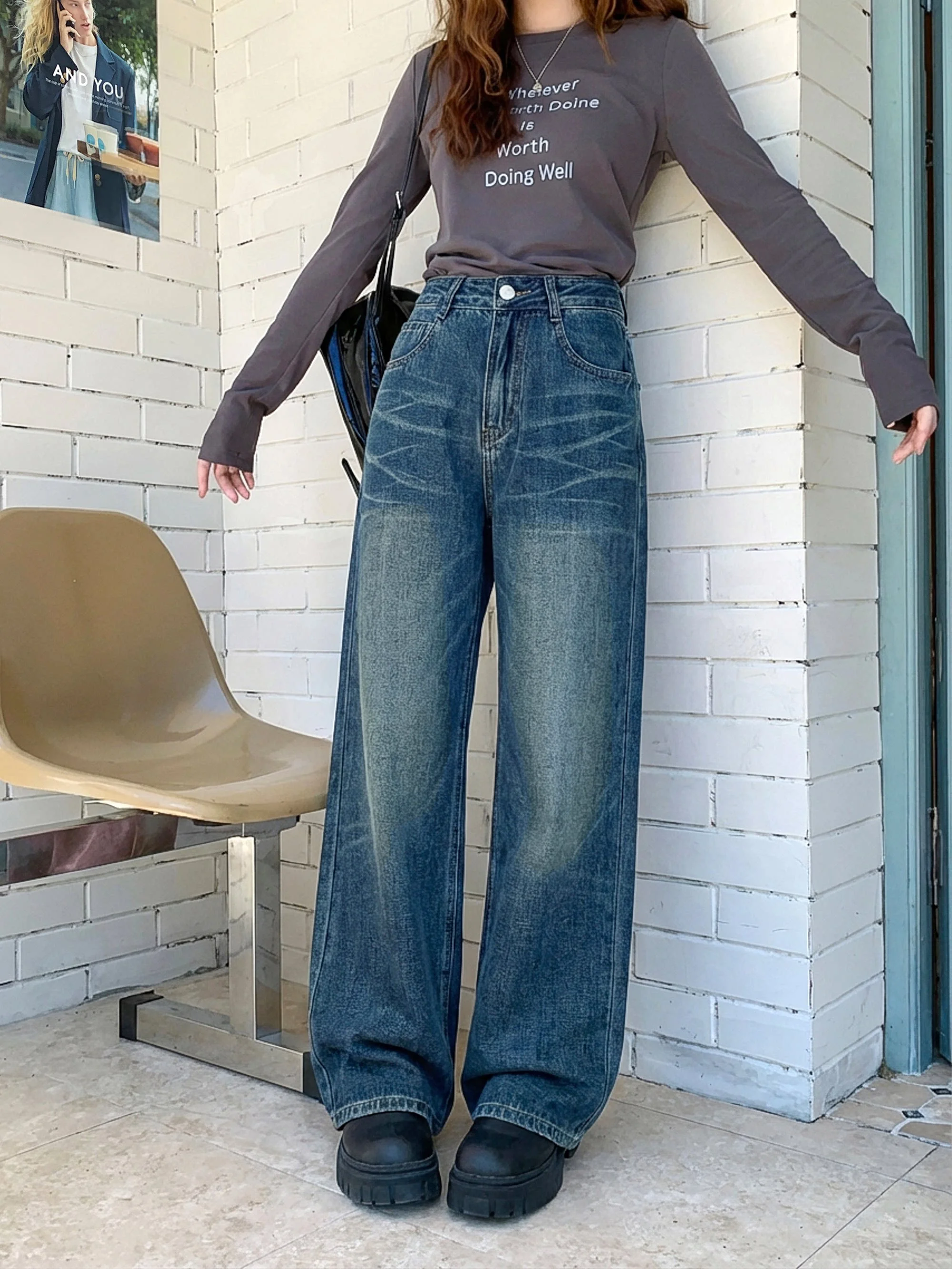

Retro Straight Leg Women's Jeans Spring Fashion Loose Washed Long Pants Spring 2026 New Arrival Casual Comfortable Denim Trou...