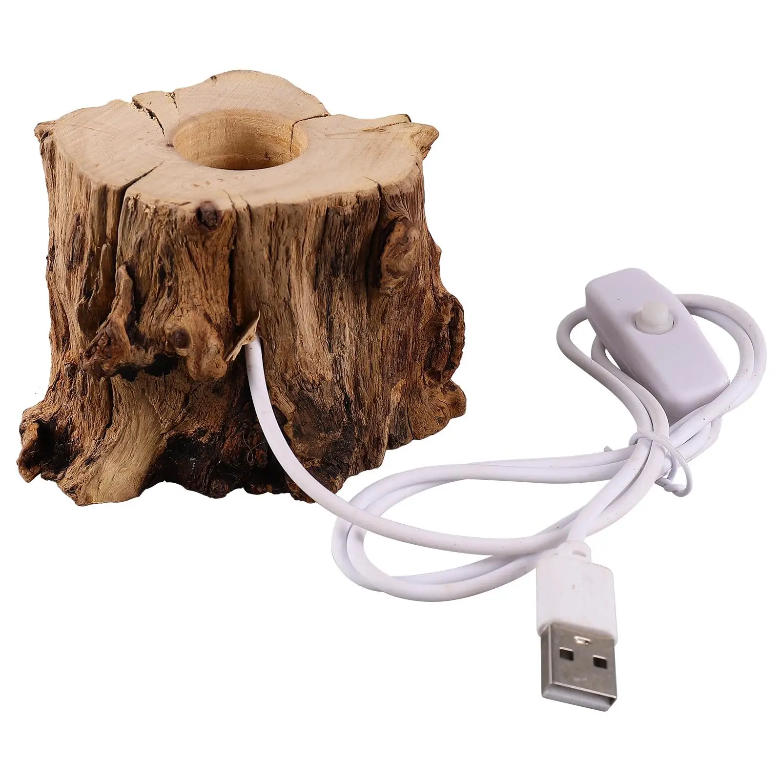 Crystal Wooden Base Tree Stump LED Light Holder 6cm High 0.15kg USB Night Light White to Rainbow Colors Home Office Desk