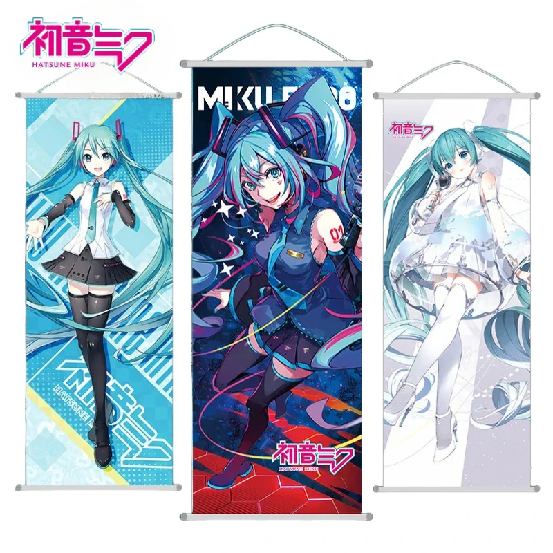 MINISO Hatsune Miku 2D Silk Scroll Poster Hanging Picture Anime Perimeter Wall Poster Decoration Painting 25*70cm Boy Girl Gift