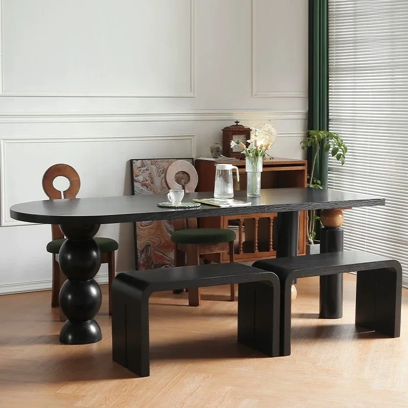 

French retro small apartment medieval solid wood dining table and chair combination household rectangular island table