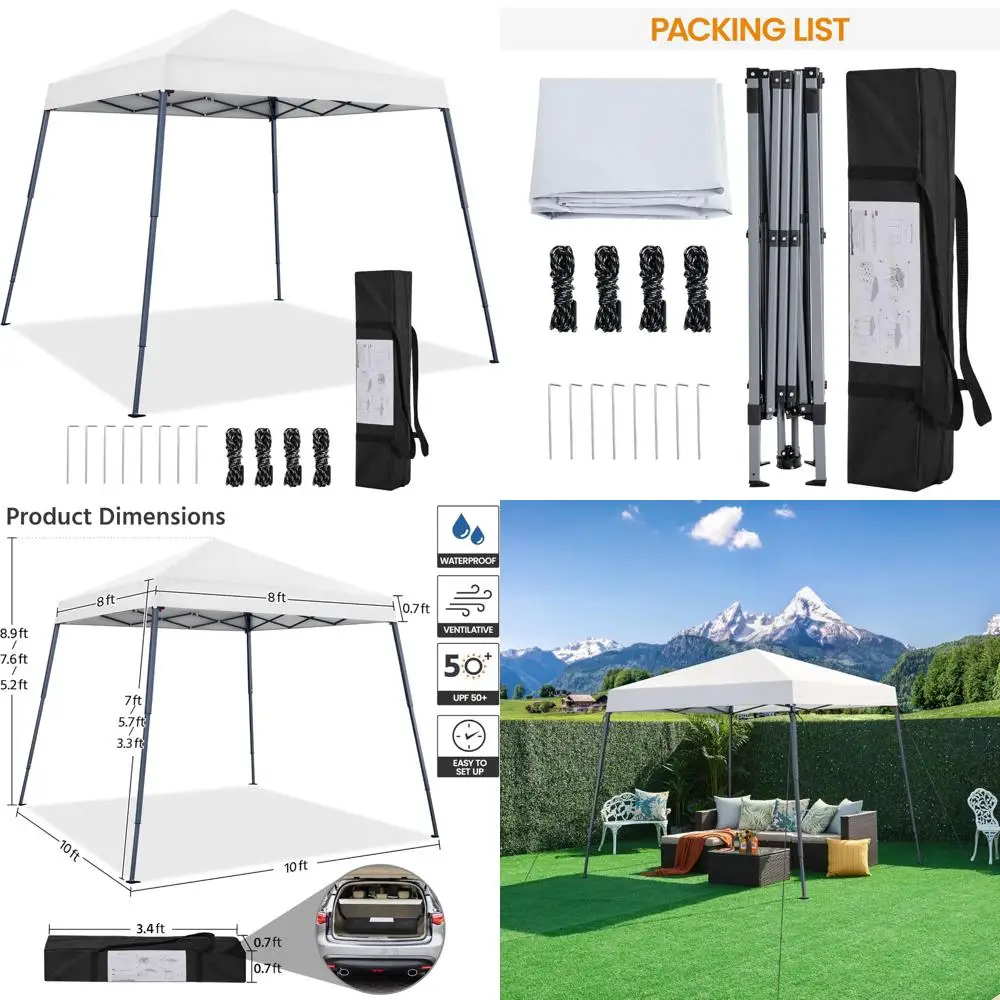 

Портативная складная уличная палатка с навесом, всплывающее укрытие 10x10, простая установка, мгновенная беседка с наклонными ножками и рюкзаком для кемпинга и мероприятий