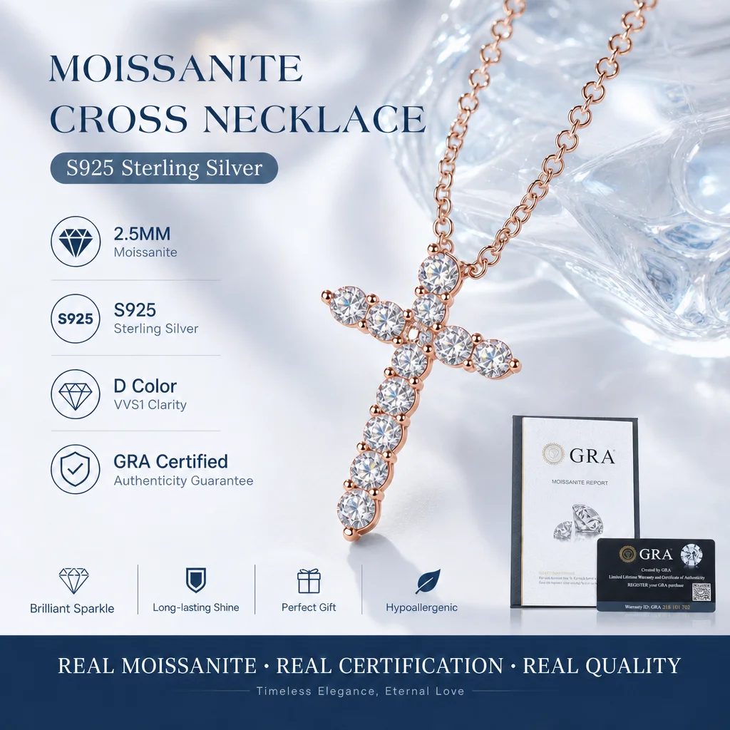 S925 Sterling Silber 2,5mm Moissanit Kreuzförmige Halskette mit GRA-Zertifikat für Damen und Herren Modeschmuck – Detail 5