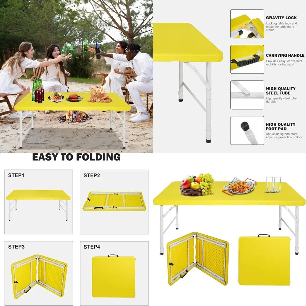 

Heavy-Duty Folding Plastic Tables 4ft, 6ft, 8ft - Portable, Half-Fold Design for Outdoors, Indoors, Camping, and Parties