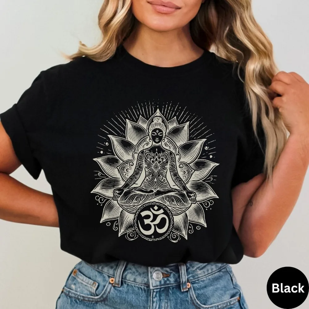 Om Lotus Position Shirt Spiritual Meditation Clothes Namaste Yoga Person Gifts Buddhism Lotus Yoga Tops Hers Spiritualism