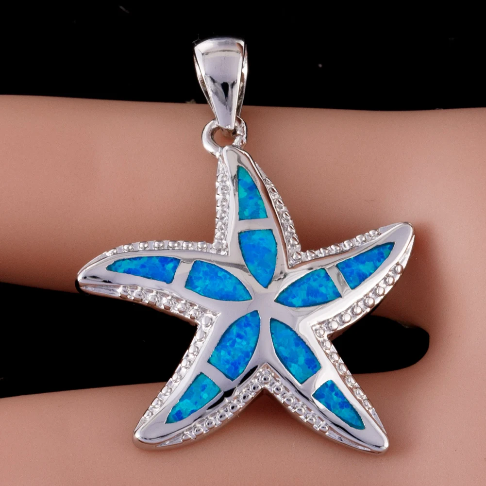 KONGMOON Starfish Ocean Blue Fire Opal Jewelry for Women Pendant for Necklace