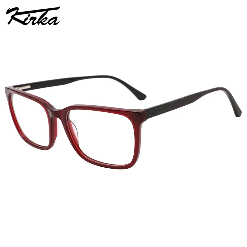 Kirka Unisex Eyeglasses Acetate Rectangle Stripes 4 Colours Frames Wooden Temples Reading Prescription Glasses WD1442