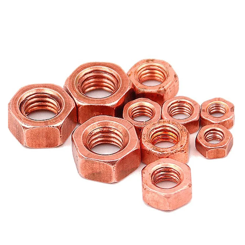 

T2 Copper Hexagon Nut Red Copper Nut Conductive Nut Washer Locking Screw Cap Pure Copper Conduction M3 M4 M5 M6 M8 M10 M12 M16