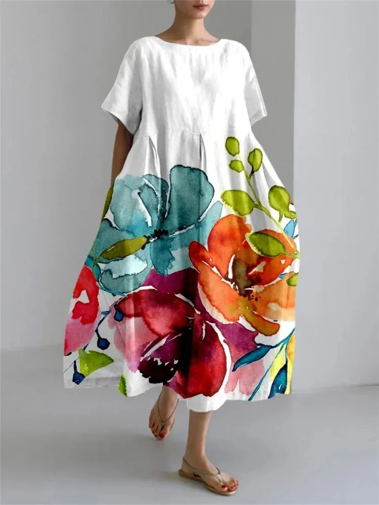 

New Fashion Elegant Women's Loose Round Neck Dress, Party Dinner Fashion Long Dress, Daily Loose Casual Ankle Dress S-5XL