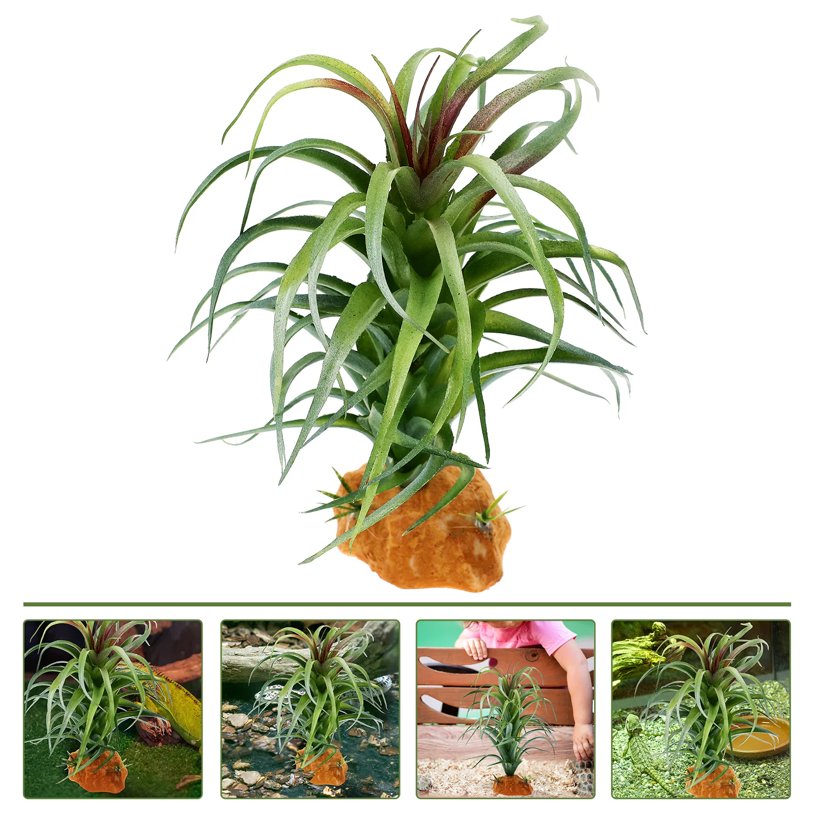 Decoración de plantas de acuario, 1 unidad, planta de araña falsa para Reptiles, terrario, tanque de anfibios de plástico realista, Base resistente