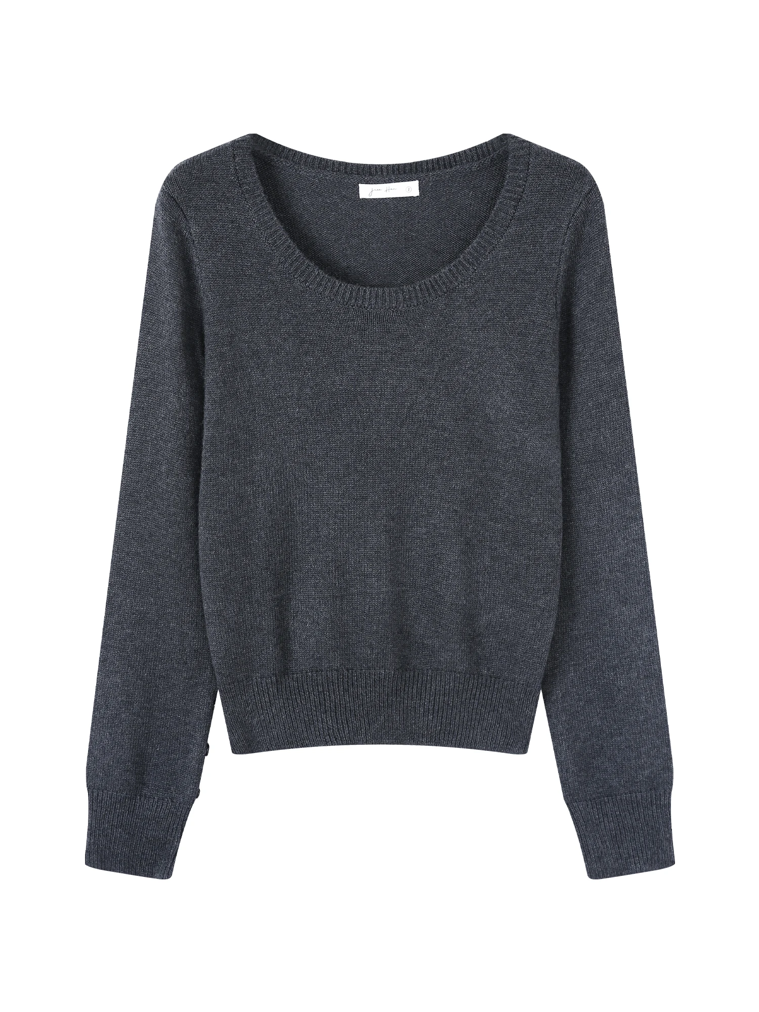 Elegant Long Sleeve Knitted Sweater Women's Slim Fit Base Layer Shirt Inner Wear Top Deep Grey Korean Style Commute Fashion