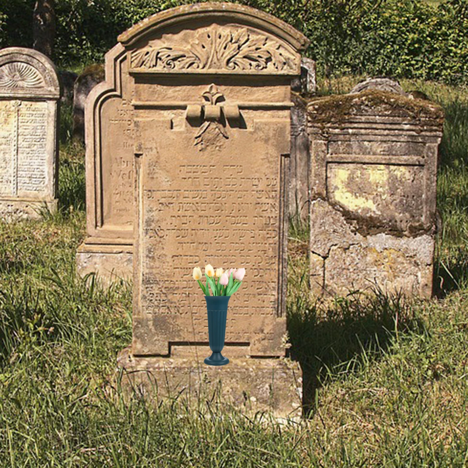 

Dark Green Cemetery Vases Grave Flower Pots Decorative Graveyard Vase for Flowers Sturdy PP Material Long Lasting Use Funeral