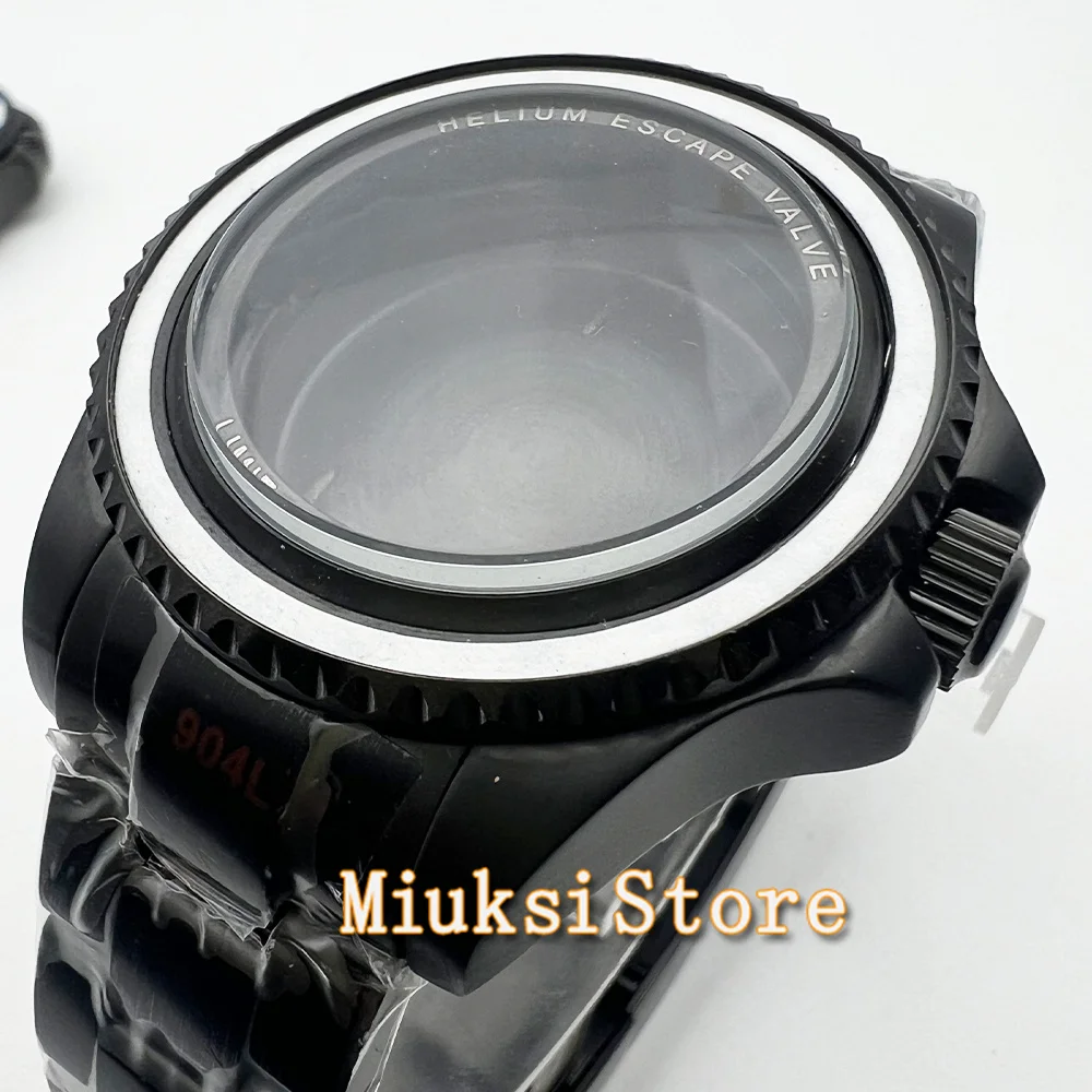 44mm black pvd Bracelet watch case sapphire glass fit NH35 NH36 ETA2824 2836 Miyota8215 Mingzhu DG2813 3804 PT5000 movement