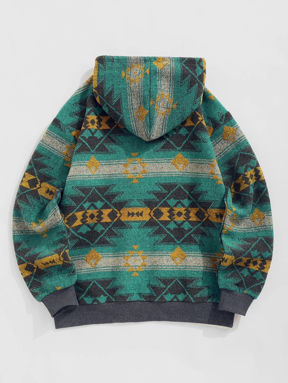 ZAFUL Men's Ethnic Aztec Printed Quarter Zip Woolen Blend Pullover Hoodie