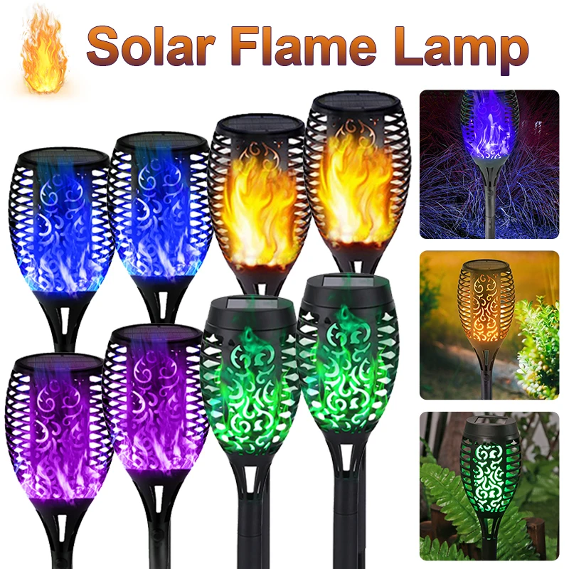 12LED Solar Flame Torch Light Flickering Blue Purple Light Waterproof Garden Decoration Outdoor Lawn Path Yard Patio LED Lamps