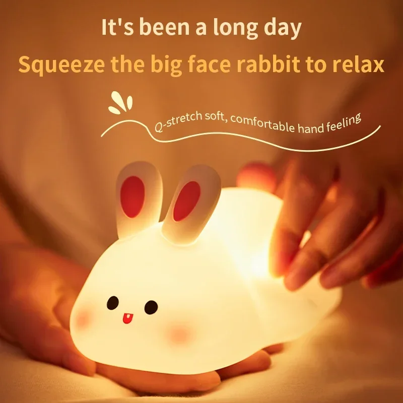 Veilleuse en forme de lapin mignon aste en silicone avec capteur tactile, lampe de nuit endormie, cadeau pour enfants, décor de fête de vacances