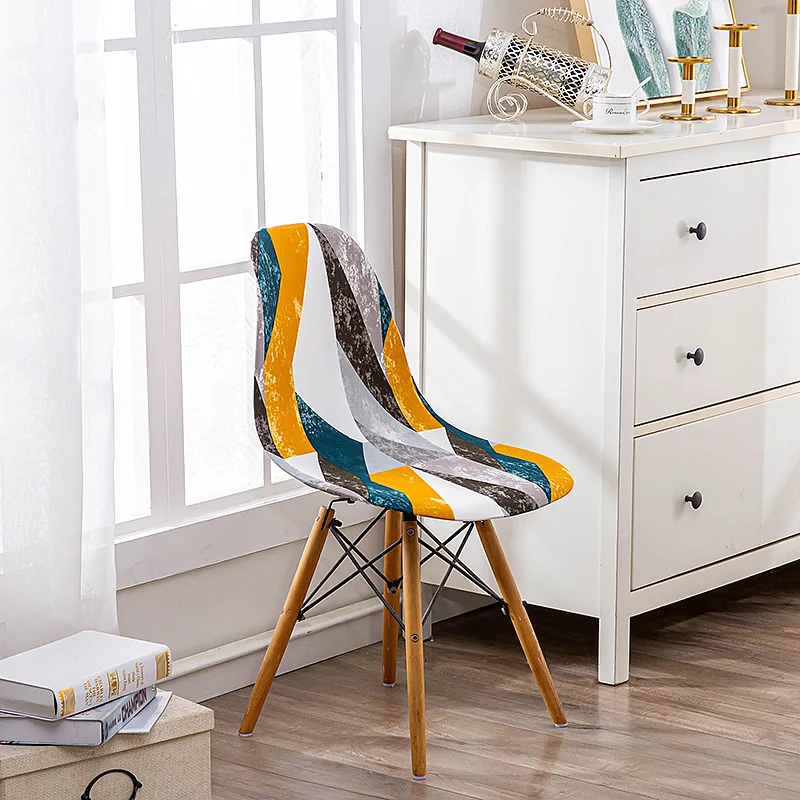 

1PC Nordic Shell Chair Cover Minimalist Modern Printing Dining Chair Cover Washable Seat Case Coprisedia Da Ufficio