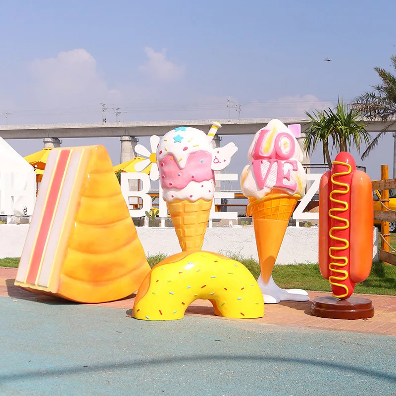 Simulation candy donut ice cream ice cream popsicle bread dessert fiberglass large landscape decoration sculpture