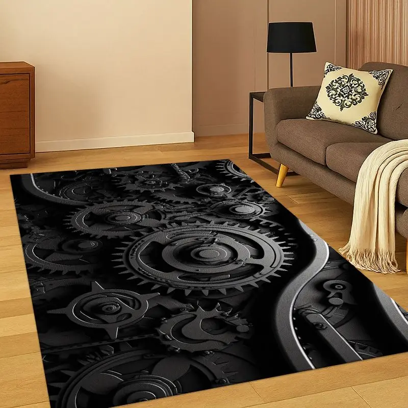Retro Metal Mechanical Wheel Gear Carpet Rug for Bedroom Living Room Sofa Playroom Doormat Home Decor,Kid Area Rug Non-slip
