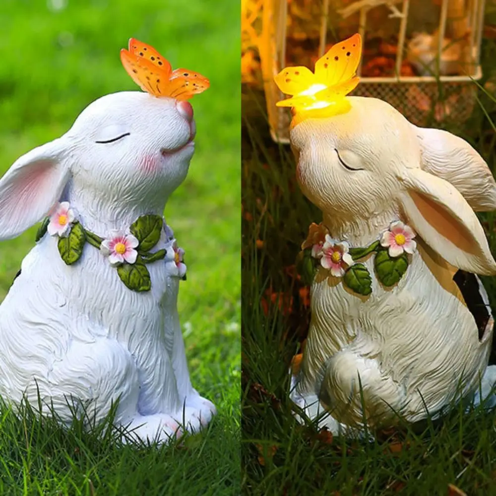 Resin Solar Rabbit Ornament Light Cute Waterproof Animal Statue Light Simulated Vivid Garden Figurines Lamp