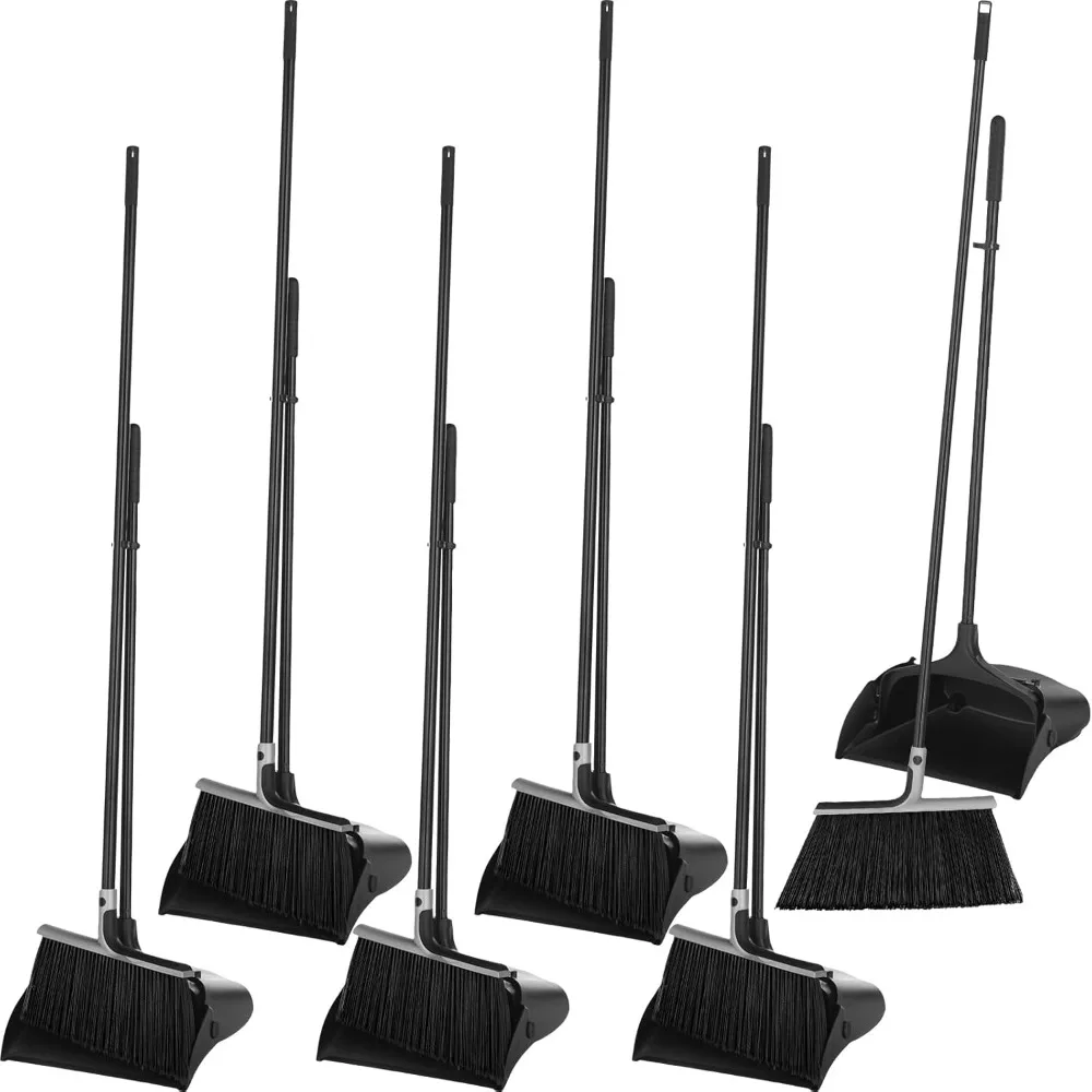 

6 Set Broom and Dustpan Set with 54 Inch Long Handle Heavy Duty Broom with Dustpan Combo Set Commercial Lobby Dustpan with