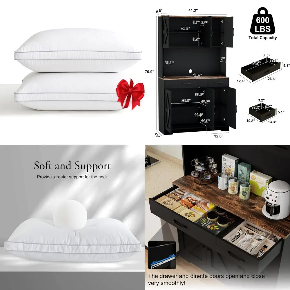 

King Size Deodar Goose Down Pillows - 2 Pack, 100% Cotton, USA Made, White Fluffy Hotel-Style Pillows