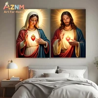 1PC ，Christian Religious Jesus And Virgin Mary Sacred Heart Canvas Painting Catholic Holy Child Jesus Art Poster Christian Home
