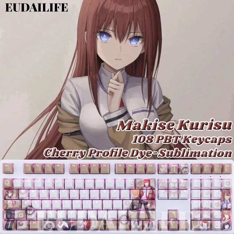 

Makise Kurisu 108Keys Keycap Steins Gate PBT DYE Sub Light Transmitting Cherry Switch Cross Key Cover Mechanical Keyboard Gift