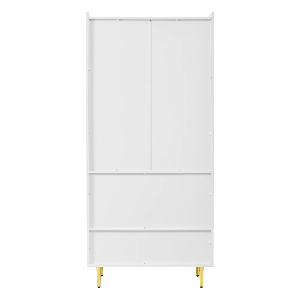 PINGGO Weißer Kleiderschrank mit 2 Türen, Rattanschublade, Metallbeinen und Griffen, 80x48x175cm, für Schlafzimmer und Wohnzimmer – Detail 18